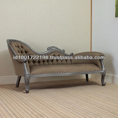 antique french style luxury Chaise Lounge Chair Silver Finish Single End Sofa otherhomefurniture