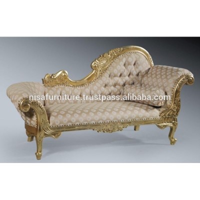 Royal Wedding Decor French Chaise Lounge Sofa Gold Leaf Solid Mahogany Wood Carved otherhomefurniture